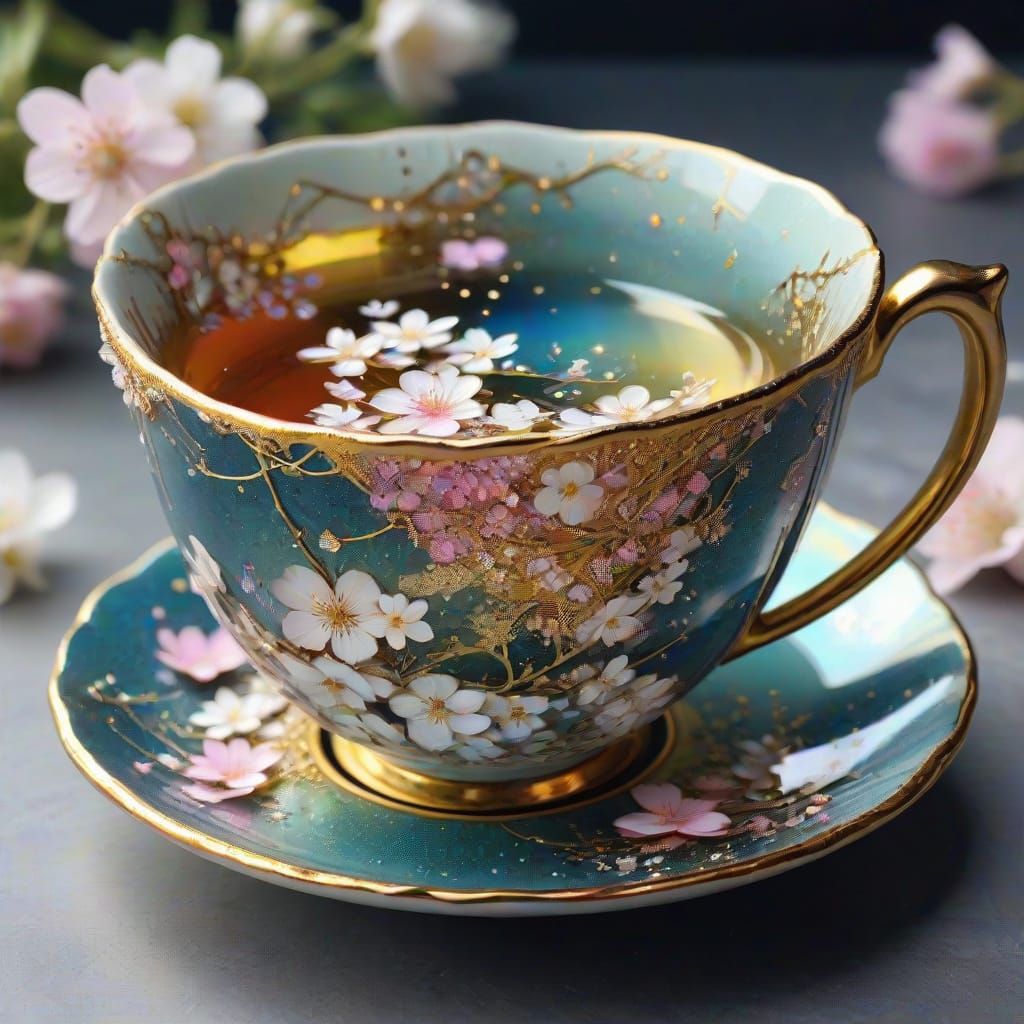 Ethereal Blossoms in a Shattered Tea Cup