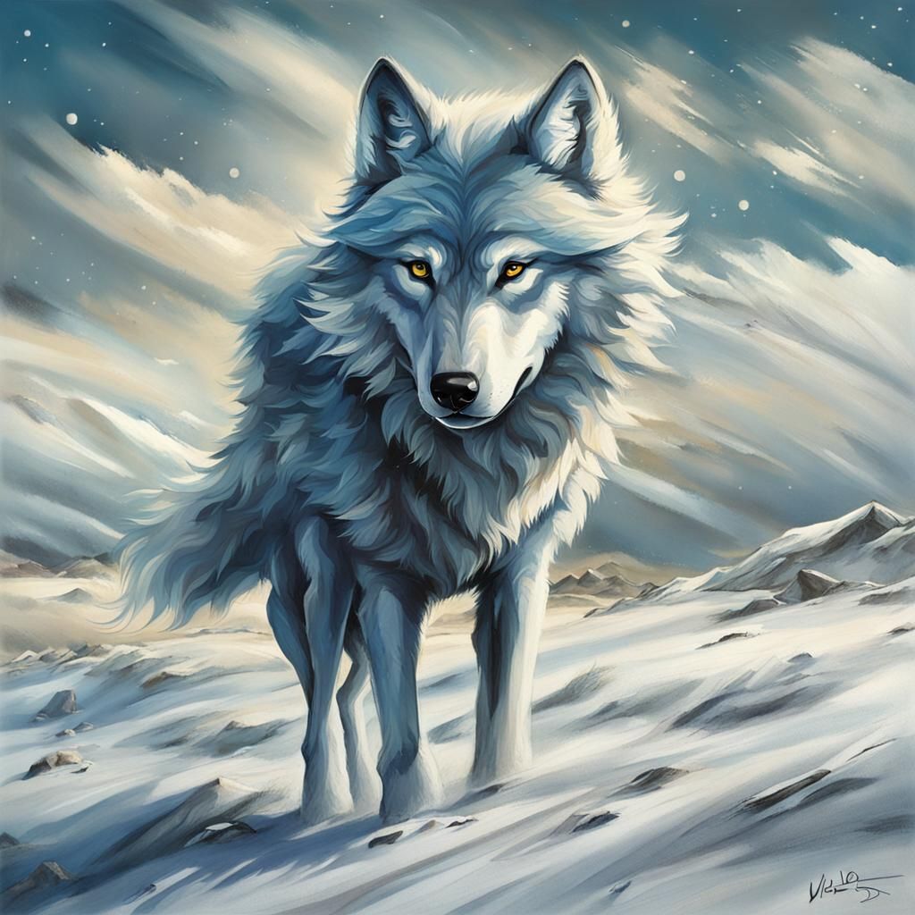 Ethereal Wolf Made of Wind and Snow