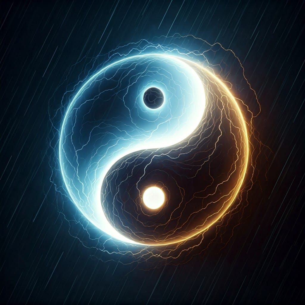 Electric Yin Yang in Stormy Double Exposure