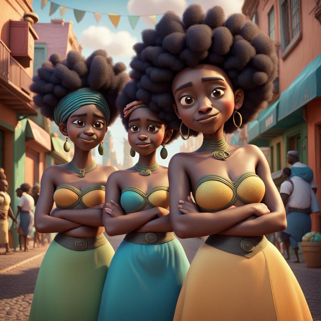 Afro-Brazilian Women in Native Attire: 3D Digital Art