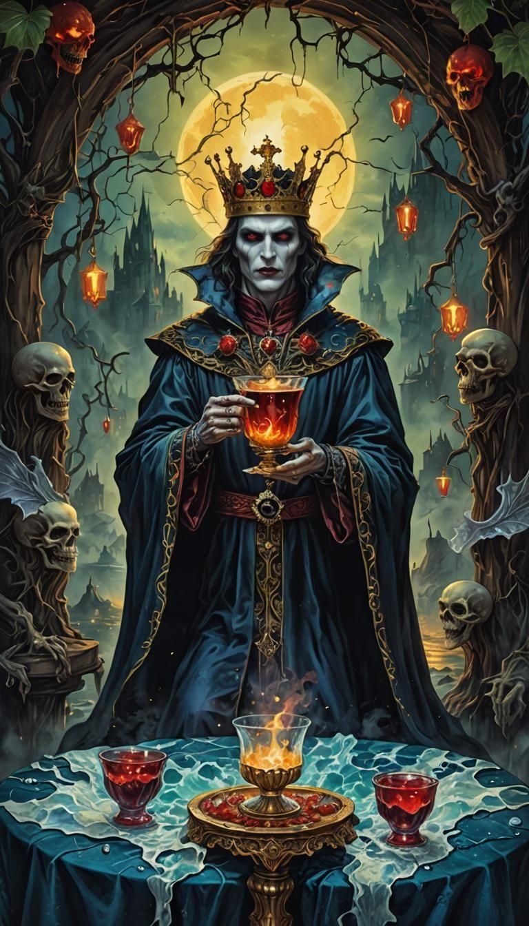 Vampire King of Cups Tarot Card in Hyperrealism