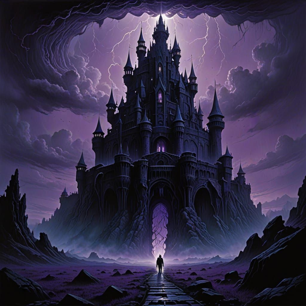 A towering obsidian castle floating in the sky🍁