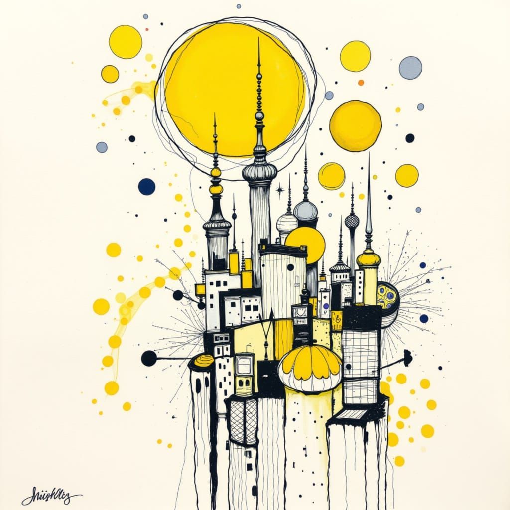 Vibrant Yellow Geometric Shapes in Minimalist Style