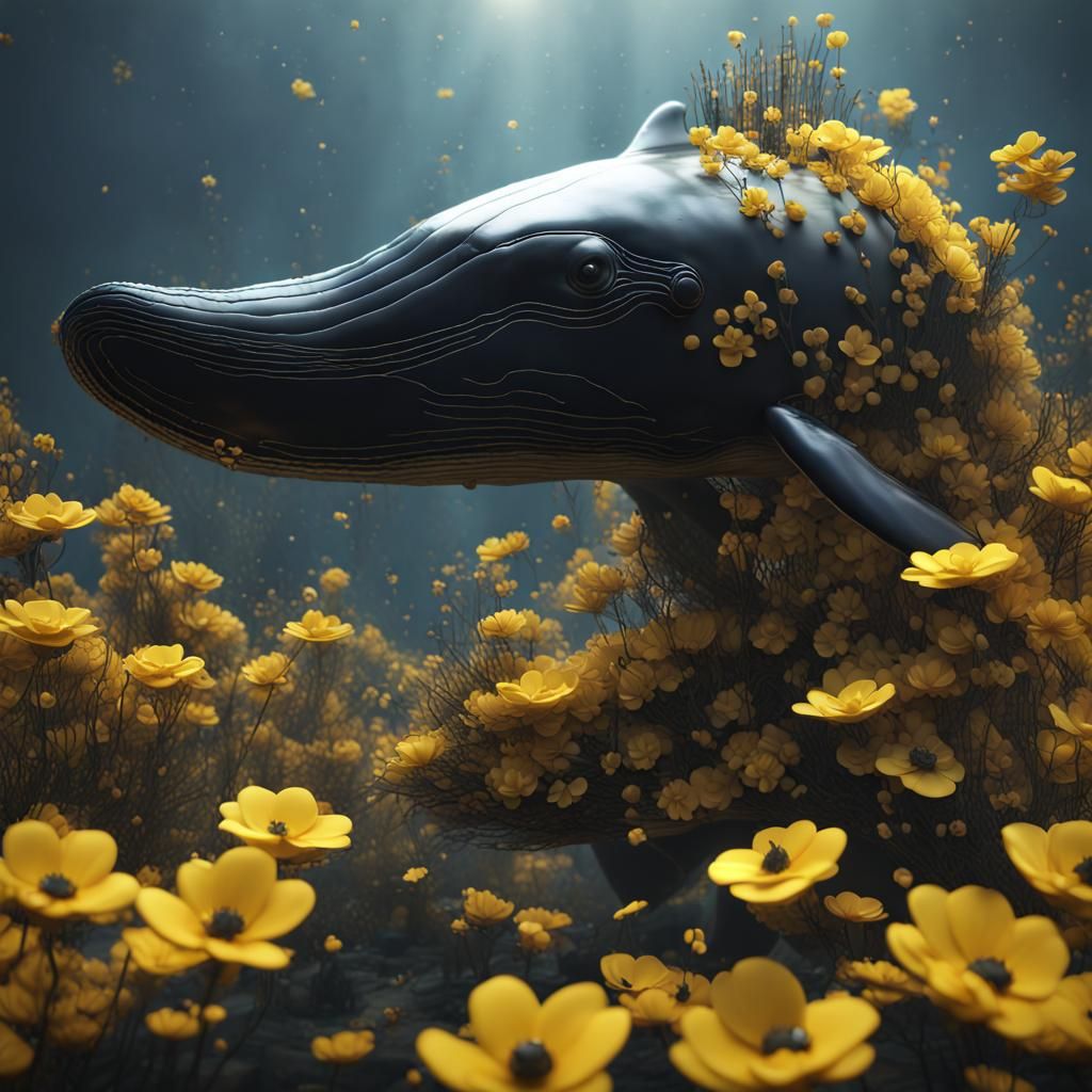 Glass Flower Whale in 3D Rendered Style