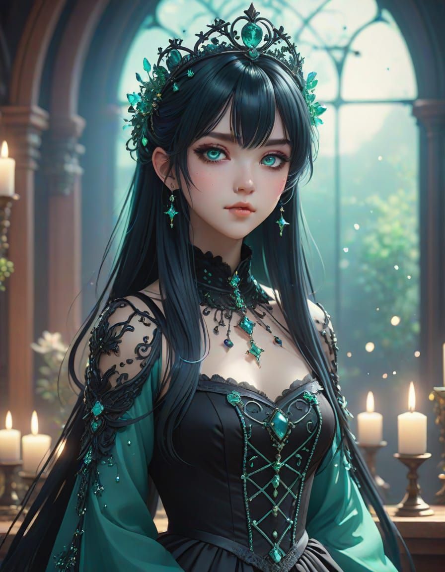 Ethereal Anime Gothic Princess in Watercolor-Inspired 8k Art