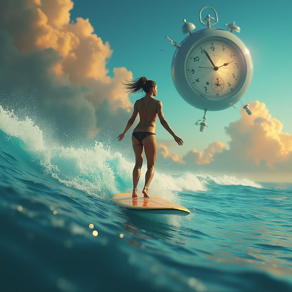 Surreal Surfing Dreamscape in Salvador Dali Style