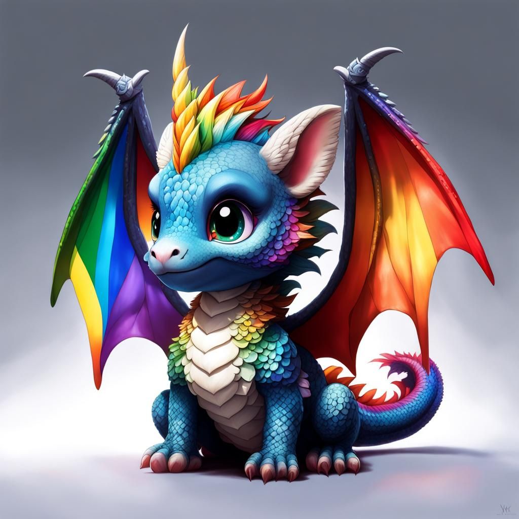 Cute Rainbow Dragon Chibi: Digital Art