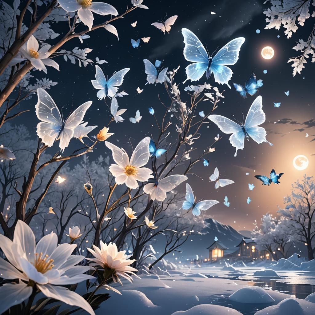 Icy Flower with Butterflies in Anime Style