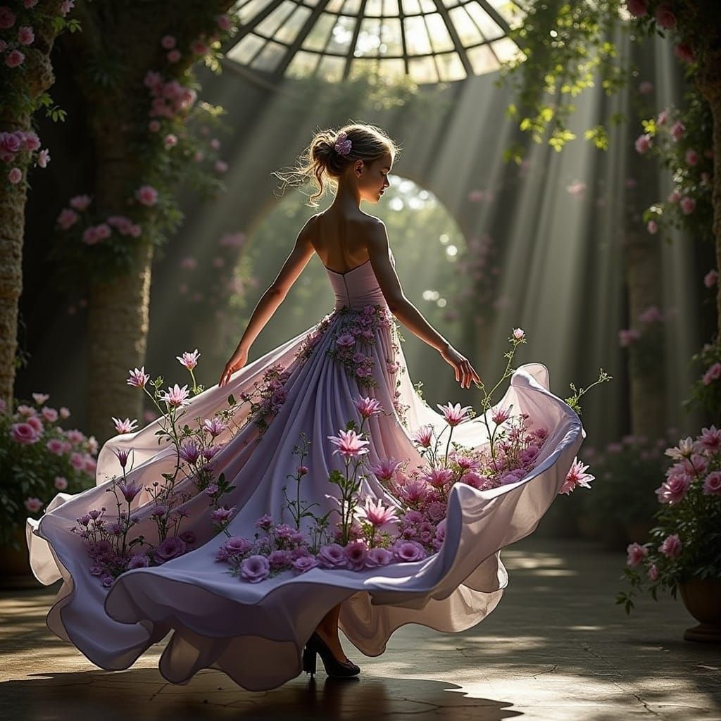 Elegant Ballroom Dancer in a Floral Gown