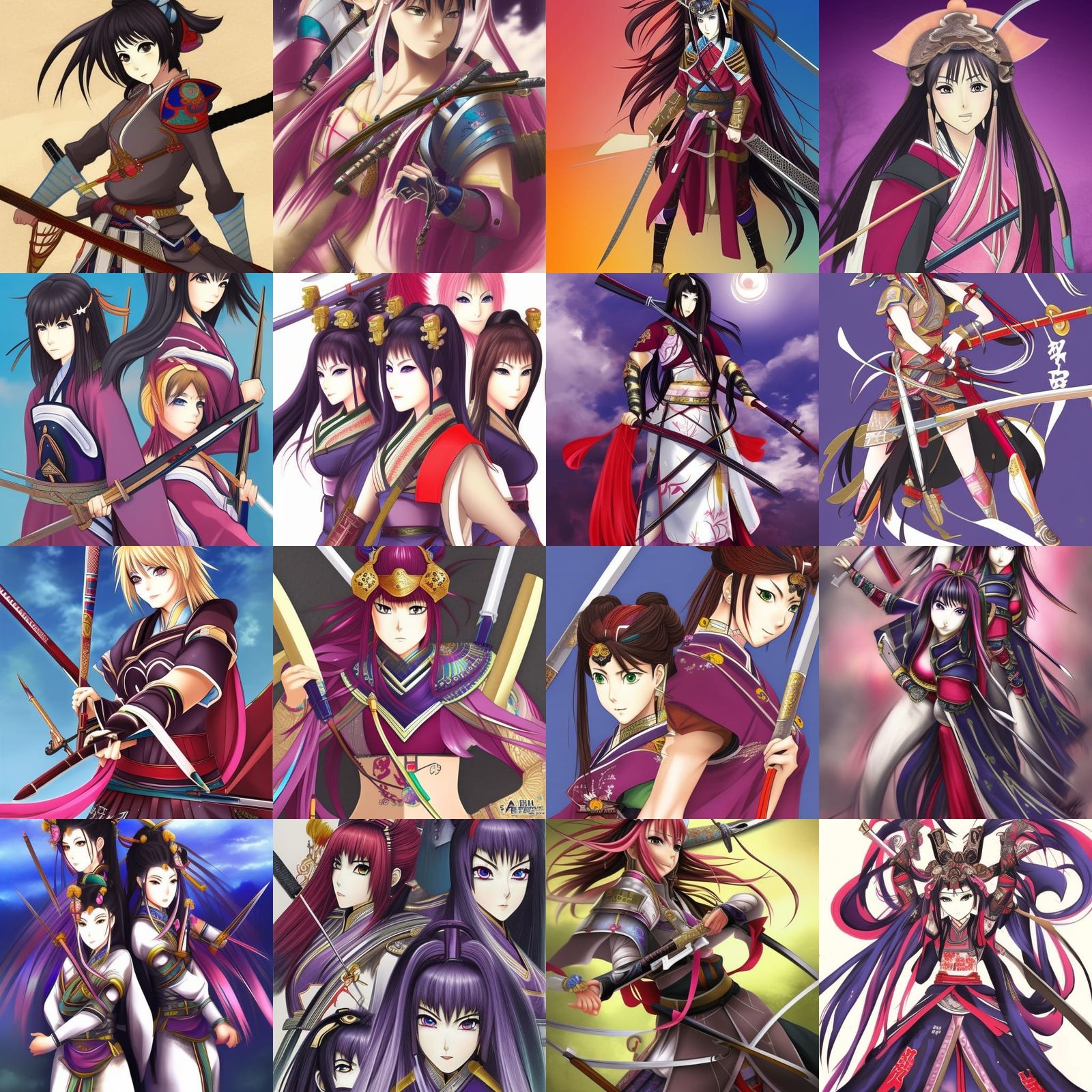 Anime Female Samurai Warriors in Manga Style