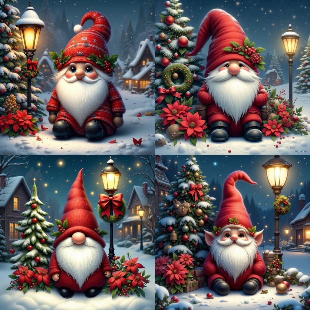 Whimsical Christmas Gnome in Snowy Village
