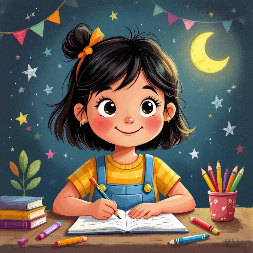 Full Body Girl in Vibrant Crayola Style for Children's Book