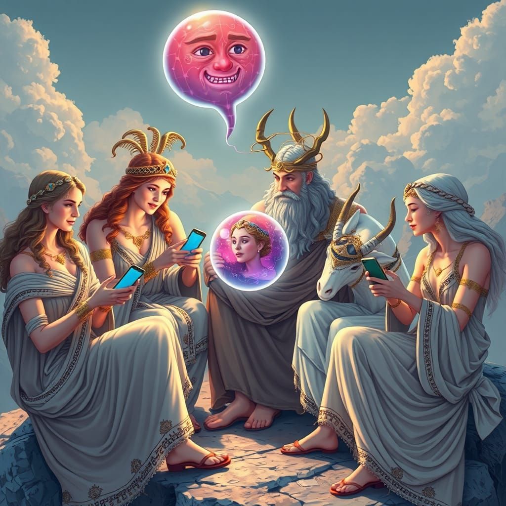 Greek Gods Create AI Art in Futuristic Style