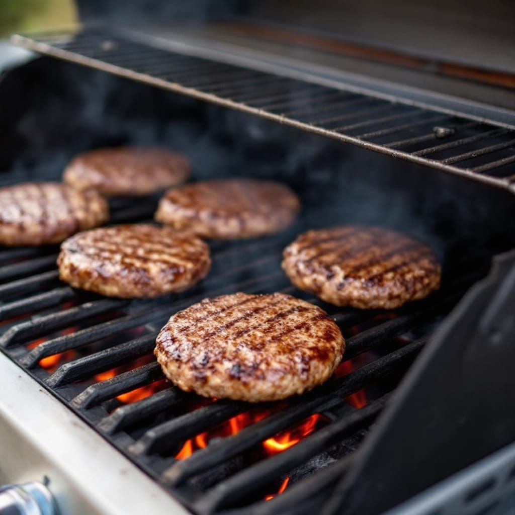 Gas Grill with Burgers Cooking