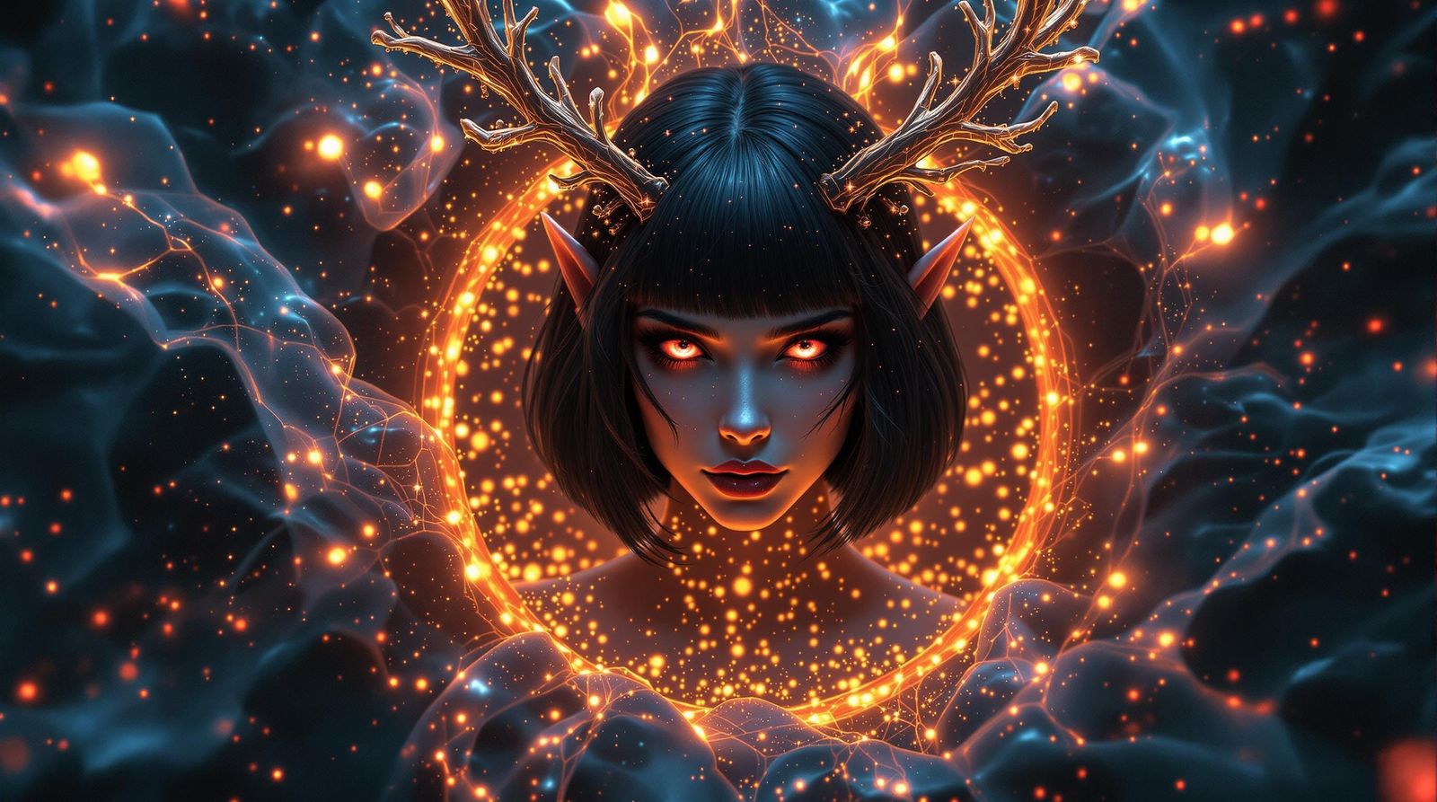 Surrealistic Elven Woman Opens Cosmos Portal in Vibrant Auro...