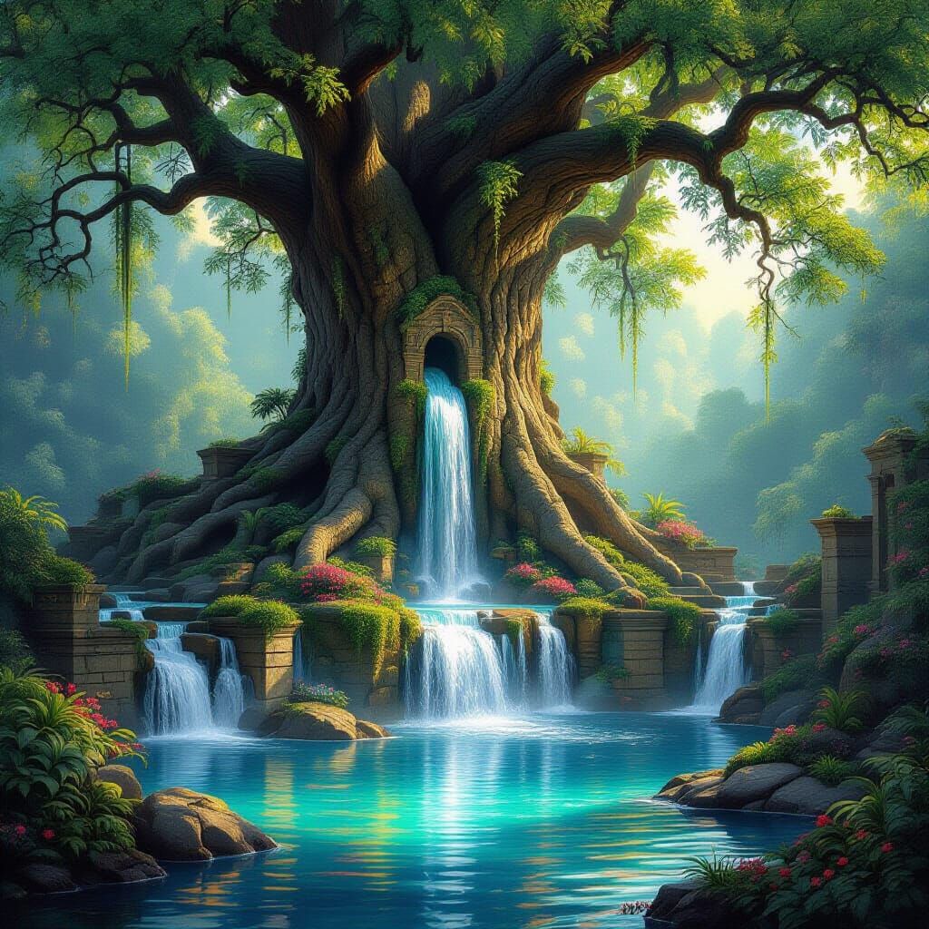 Enchanted Oasis Inside a Colossal Tree