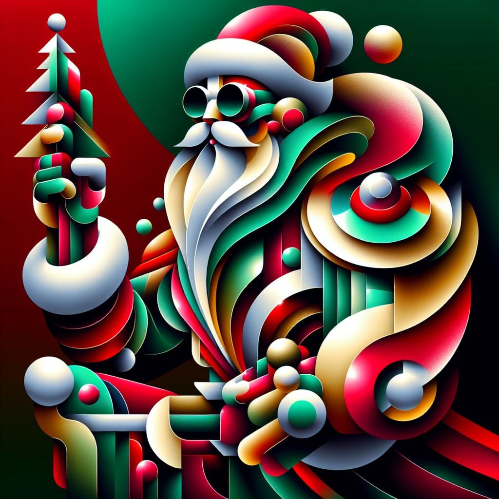 Surreal Santa Claus Portrait in Vibrant Geometric Shapes
