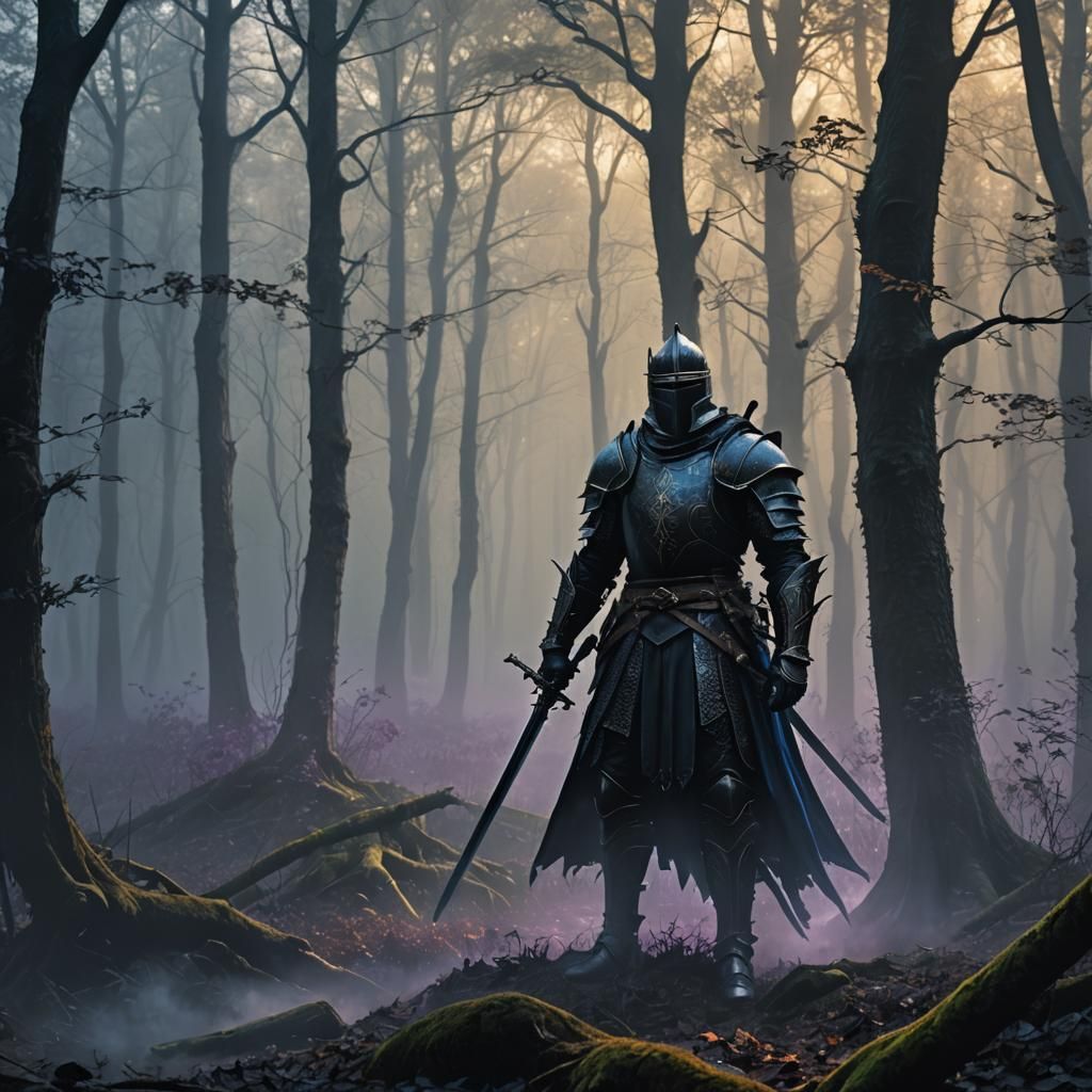 Mysterious Shadow Knight in Dark Fantasy Forest