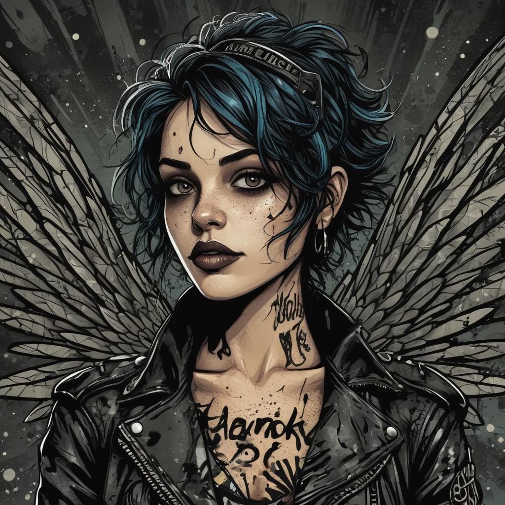 Gothic Punk Fairy Portrait in Art Deco Style
