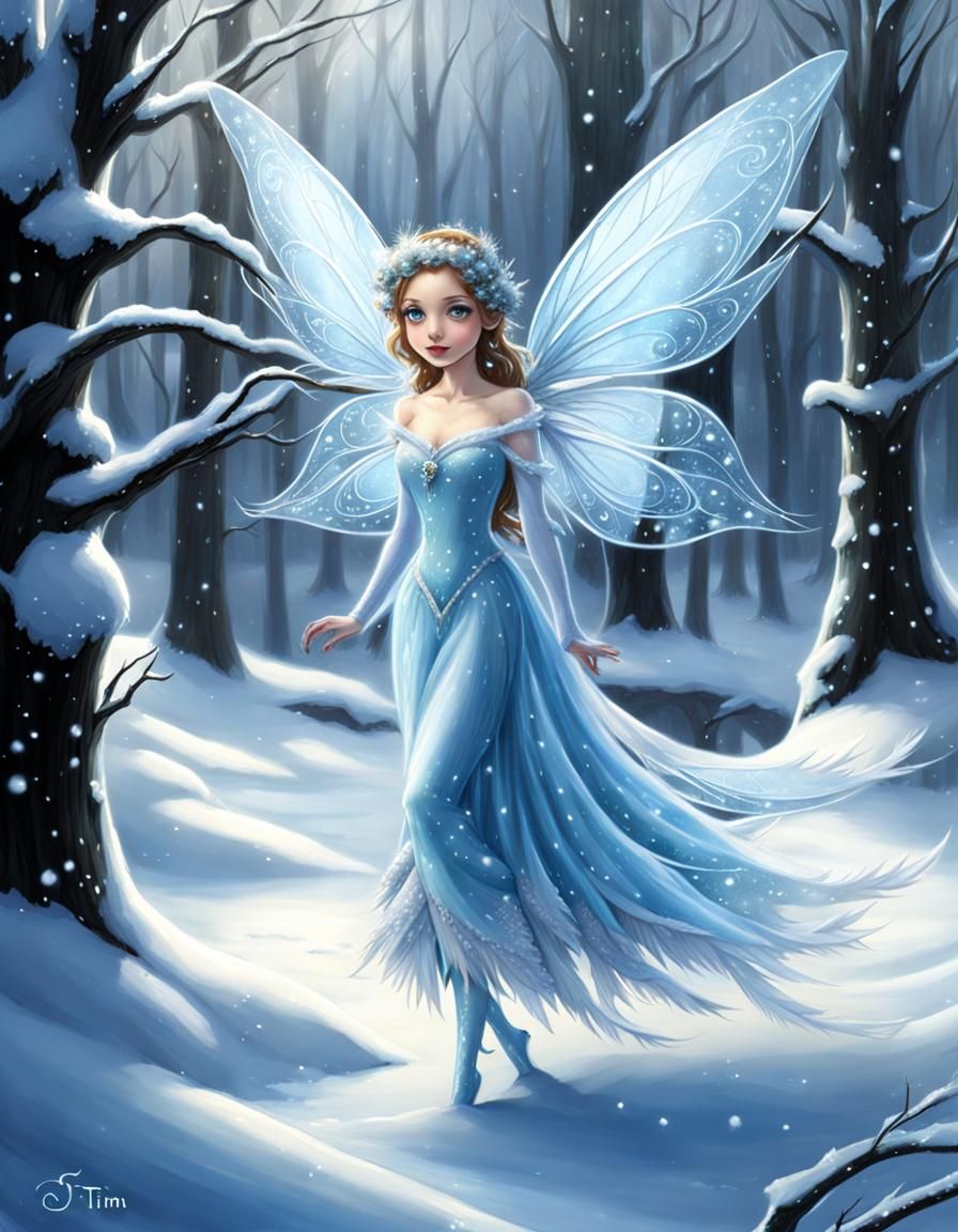 Adorable Winter Fairy in Burtonesque Style