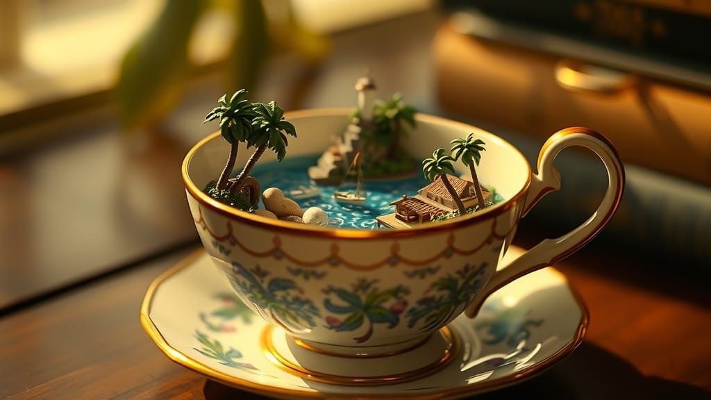 Tropical Port in Teacup: Cinematic 35mm Film Grain