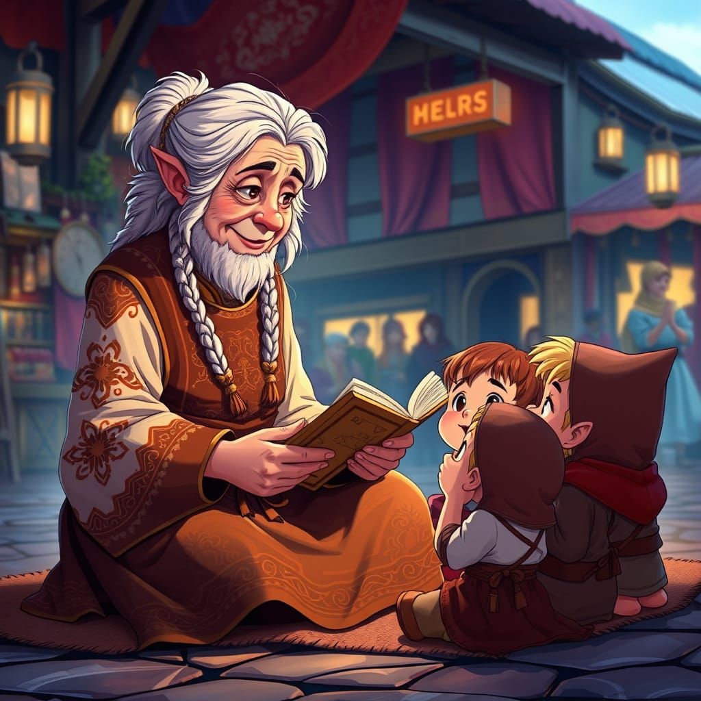 Dwarven Matron Tells Tales to Enthralled Youngsters in Vibra...