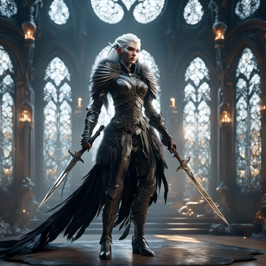 Fantasy Elf Warrior in Dark Gothic Illustration