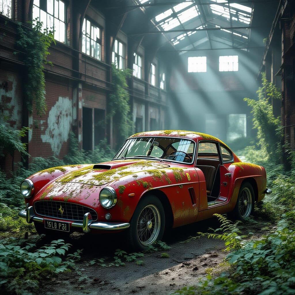 Derelict 1948 Ferrari Moss Covered in Overgrown Field