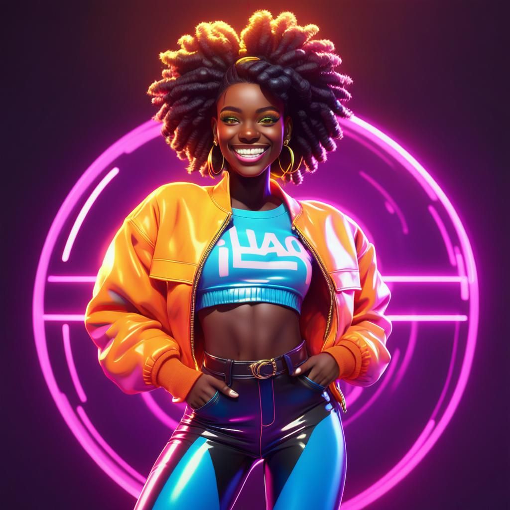 Anime-Inspired 3D Portrait of Girl in 80s Fashion