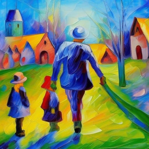 Pied Piper in Neo-Impressionist Expressionist Style