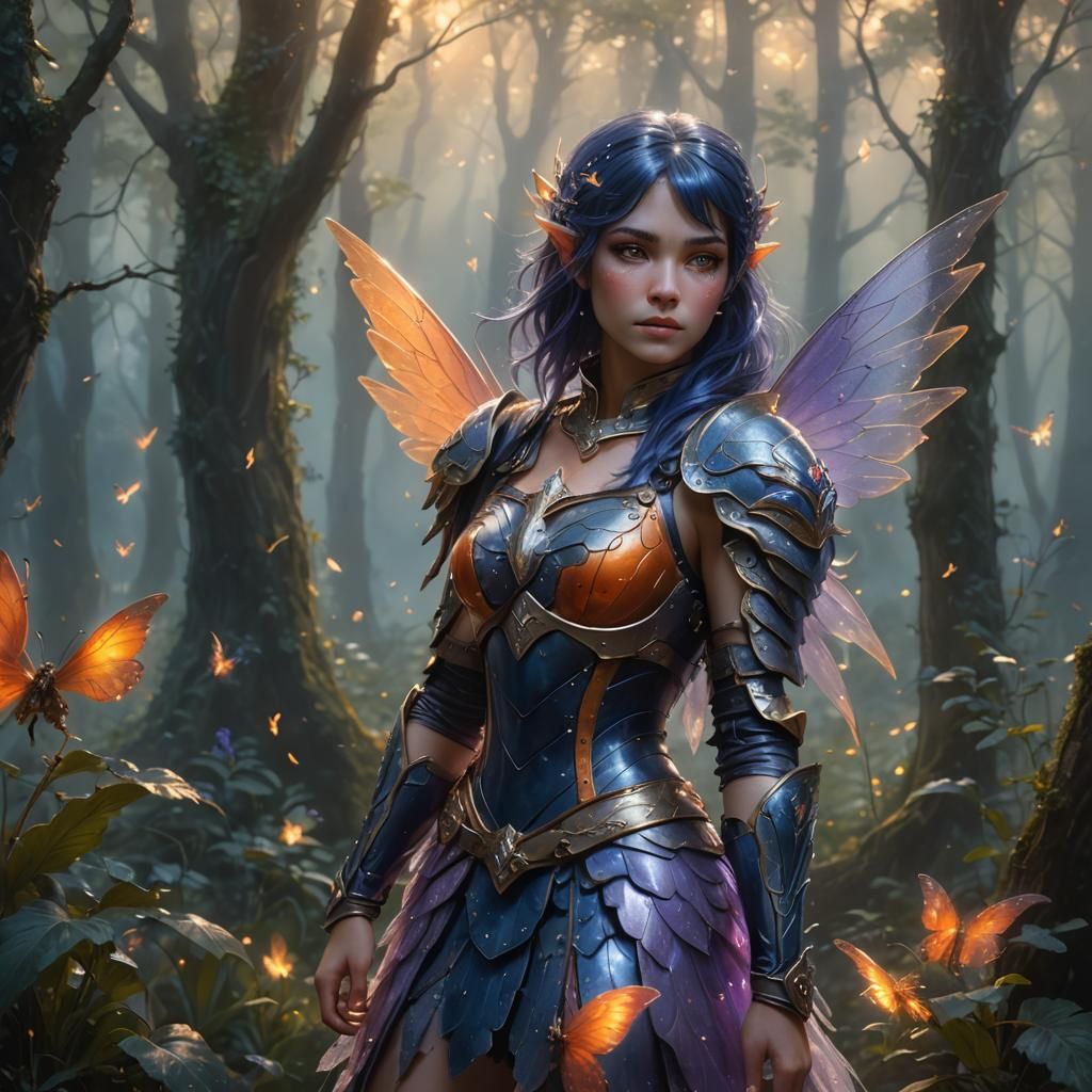 Ethereal Fairy in Mist with Glowing Armor