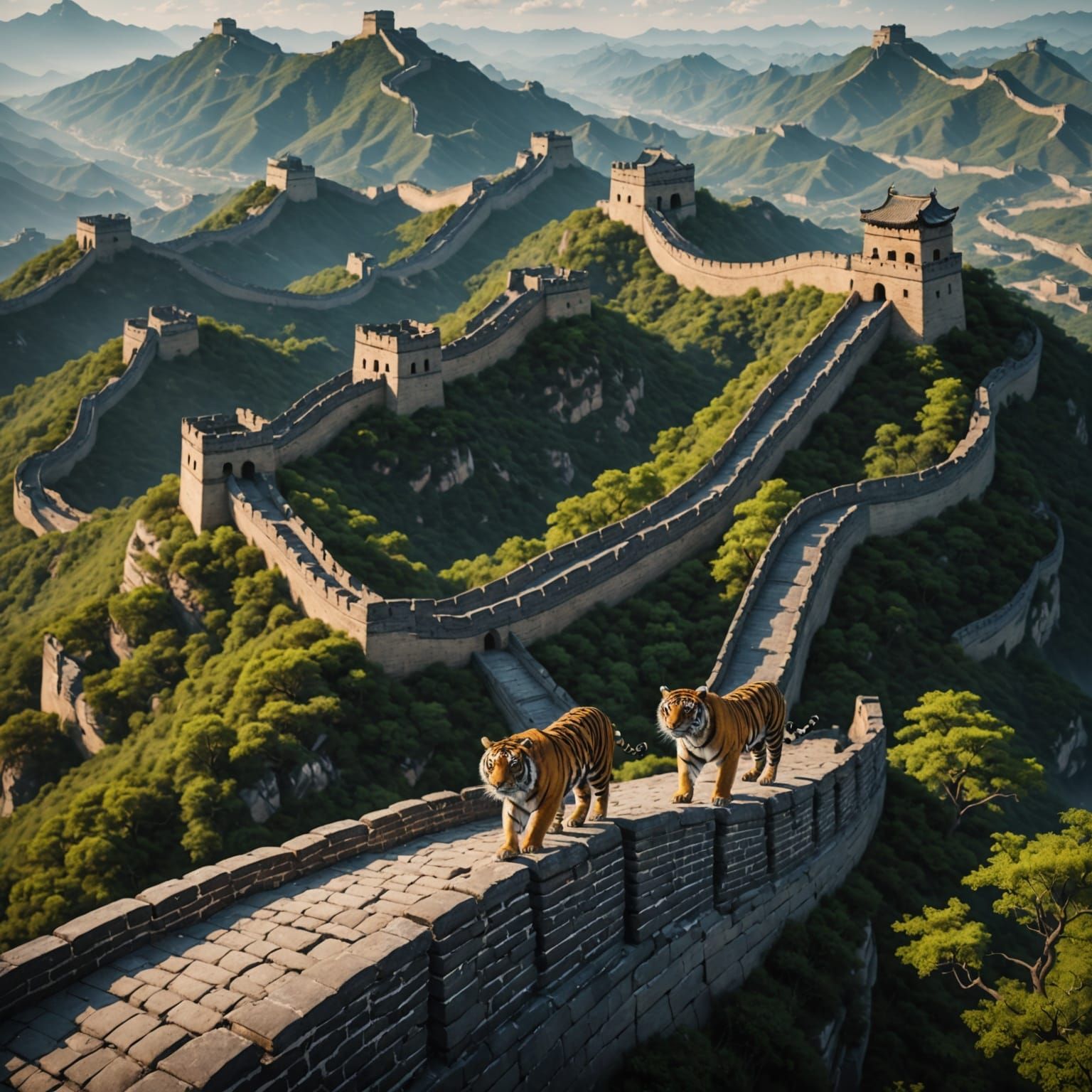 Tigers Roaming the Great Wall: Detailed Matte Painting