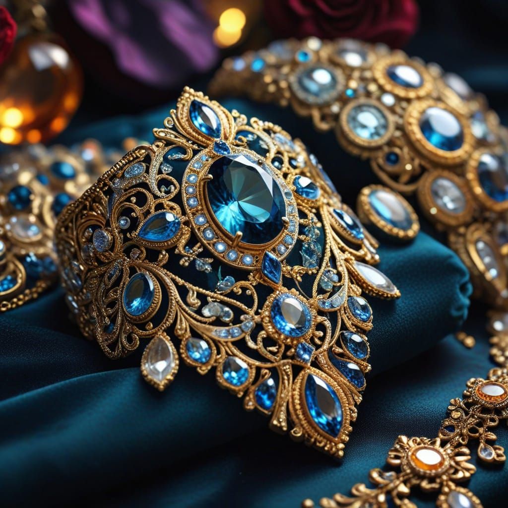 Luxurious Still Life of Glittering Gemstones in Golden Light