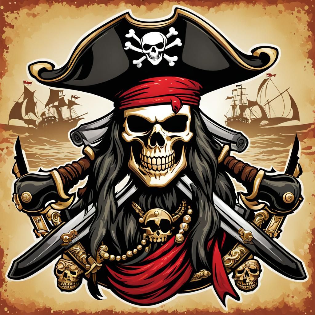 Pirate Jolly Roger in Fierce Battle