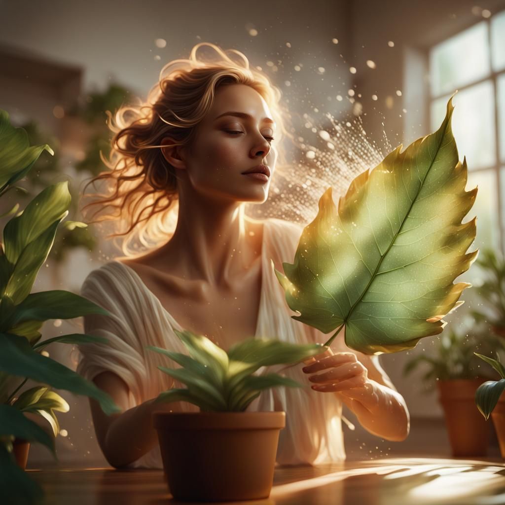 Woman-like Leaf Dances in Dreamy Light: Splash Art