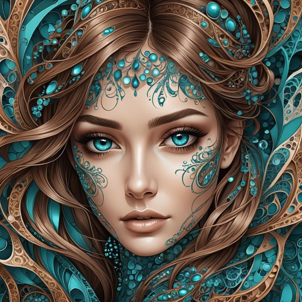 Beautiful Girl with Teal Eyes in Abstract Style