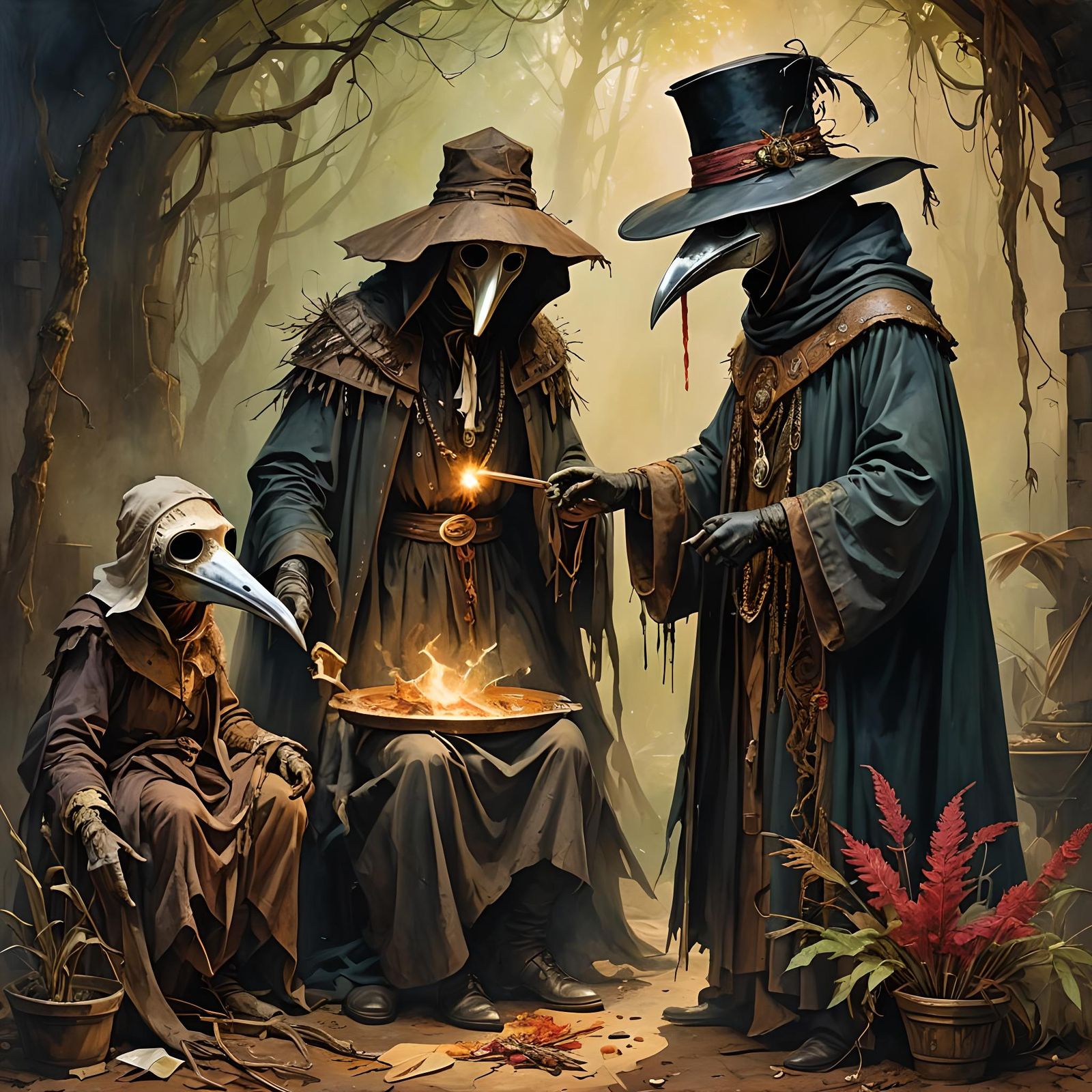 Aboriginal Plague Doctor Casting Spells, Renaissance Paintin...