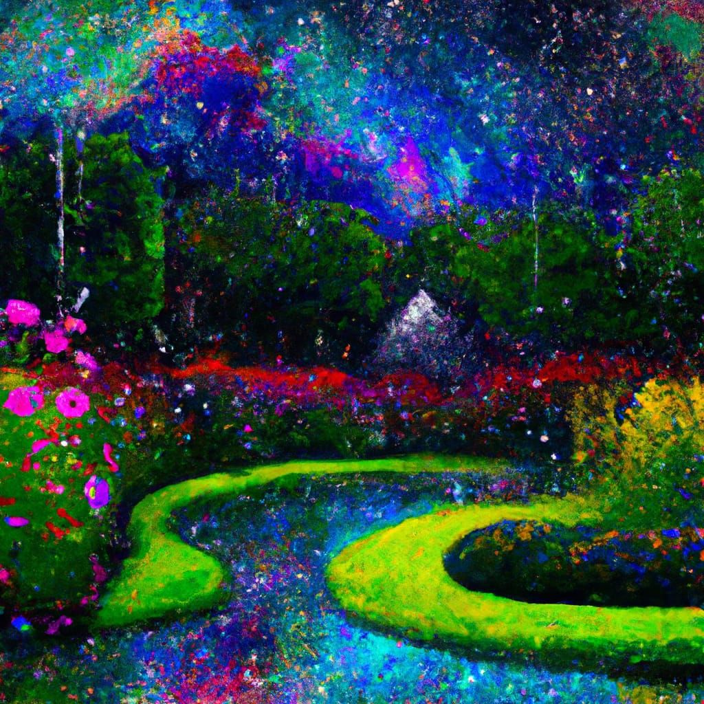 Cyberpunk Impressionist Garden with Swarovski Fountain