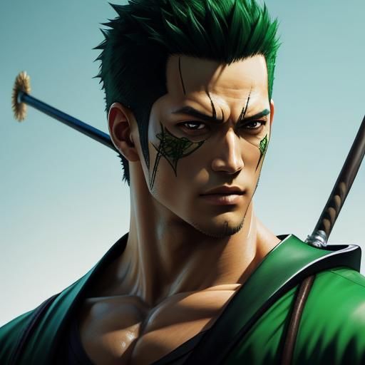 Hyperrealistic Roronoa Zoro Splash Art Portrait