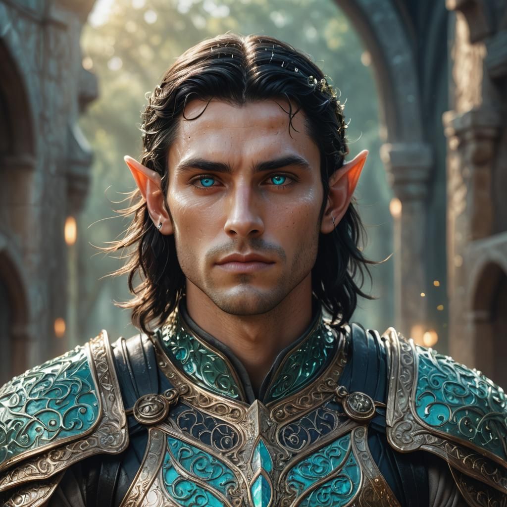 Handsome Elf Man in Ornate Armor: Digital Art