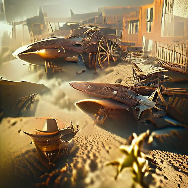 Starship Graveyard in Western Desert Landscape