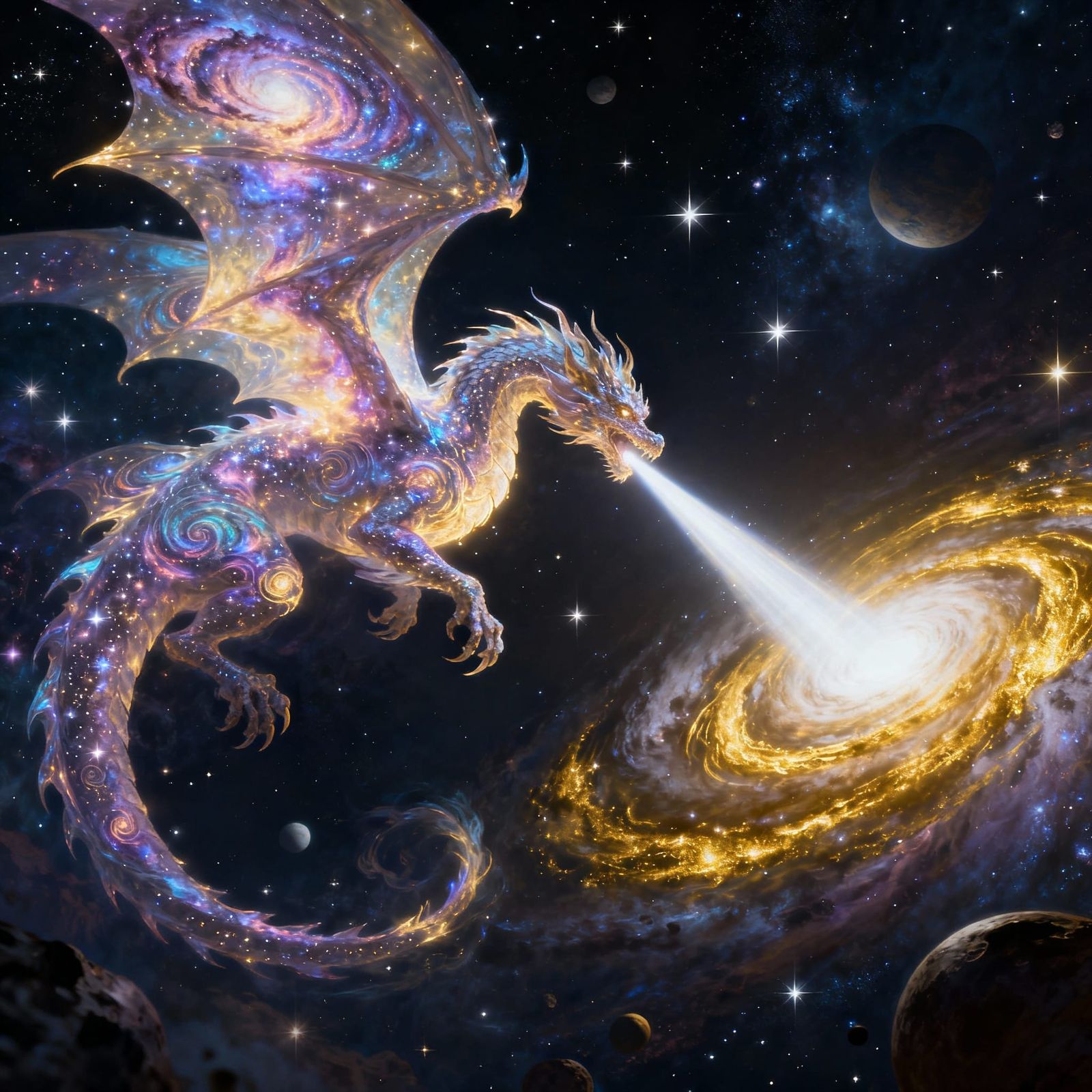 Cosmic Dragon Unleashes Starlight in Galactic Scene