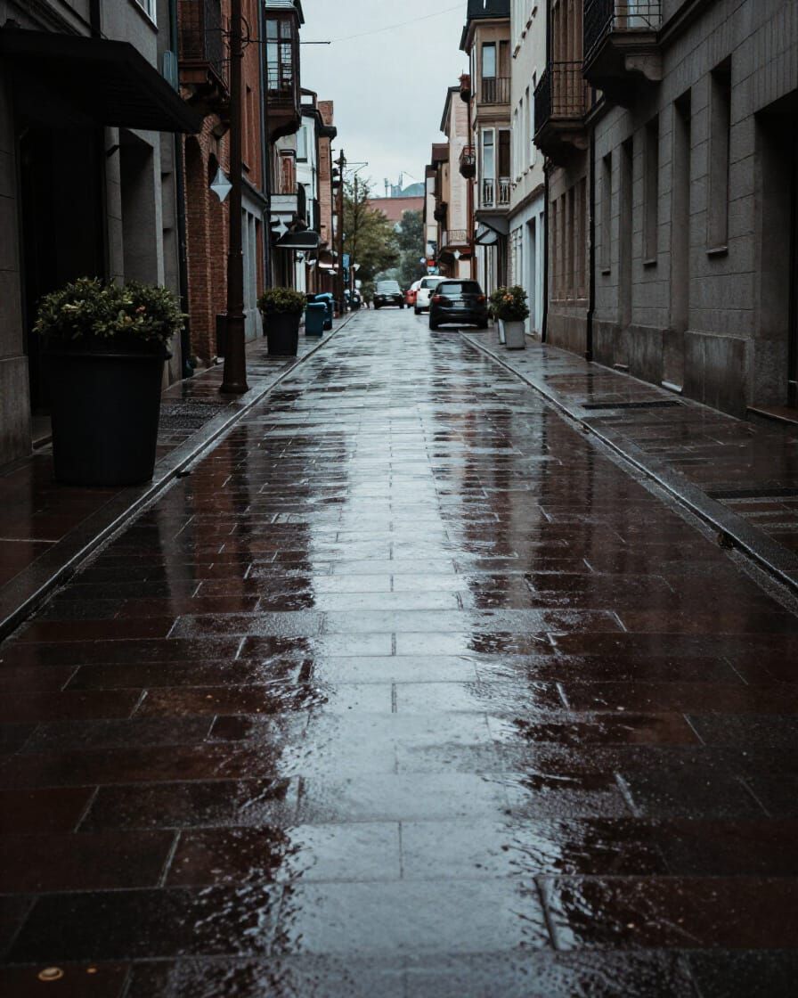 City Street Reflections After Rain