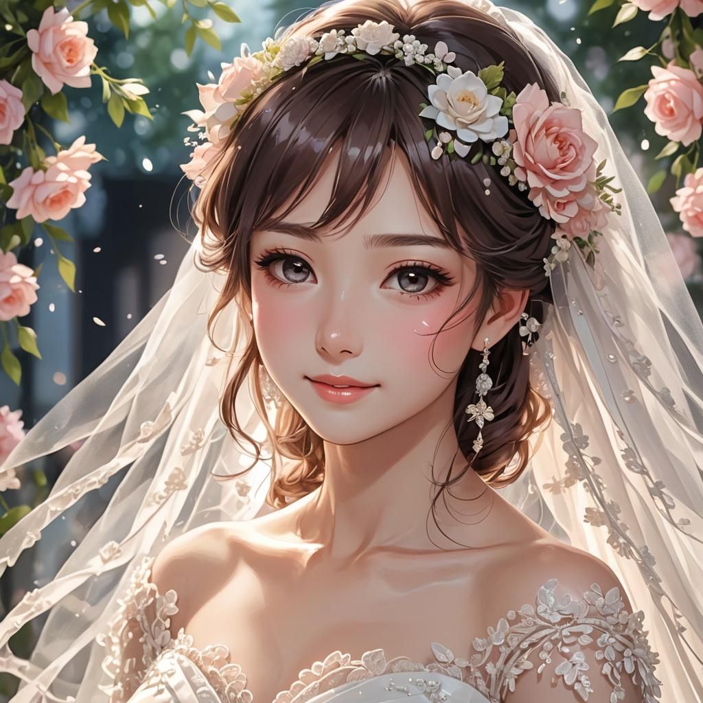 Radiant Bride Portrait in Anime Style