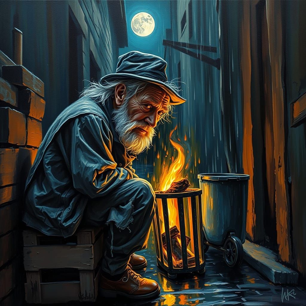 Mysterious Old Gentleman in Moonlit Alleyway