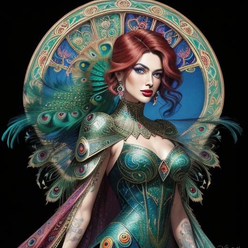 Peacock Haired Woman in Vibrant Comic Art