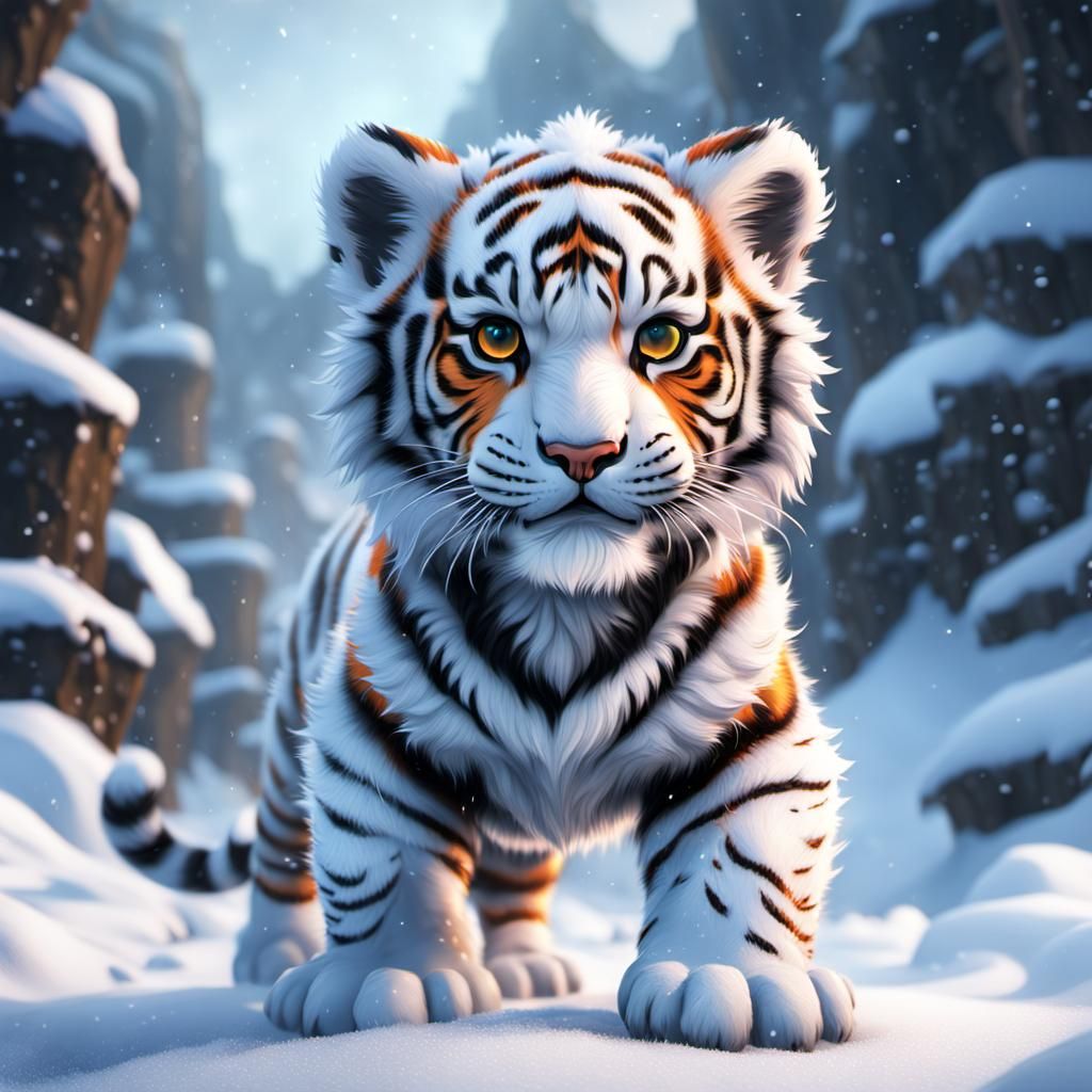 Adorable Orange and Black Tiger in Snow