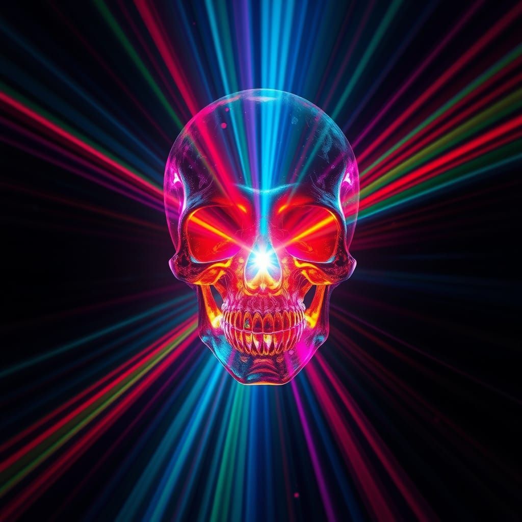 Prismatic Light Through Alien Glass Skull