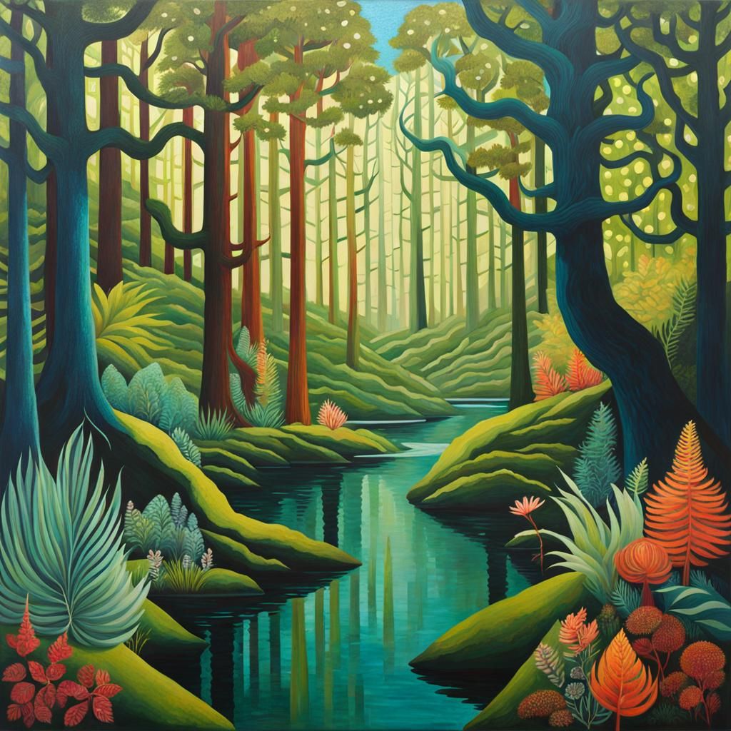 Eldritch Forest Painting in Bohemian Style