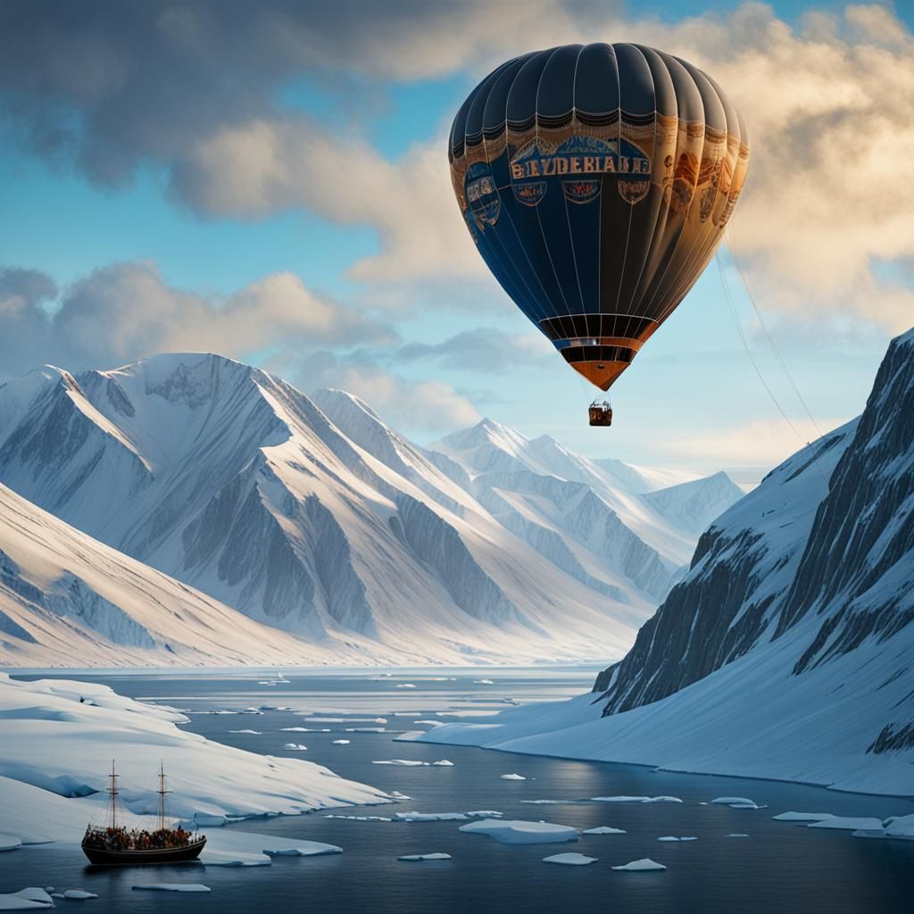 Arctic Expedition: Hot Air Balloon Over Winter Mountains